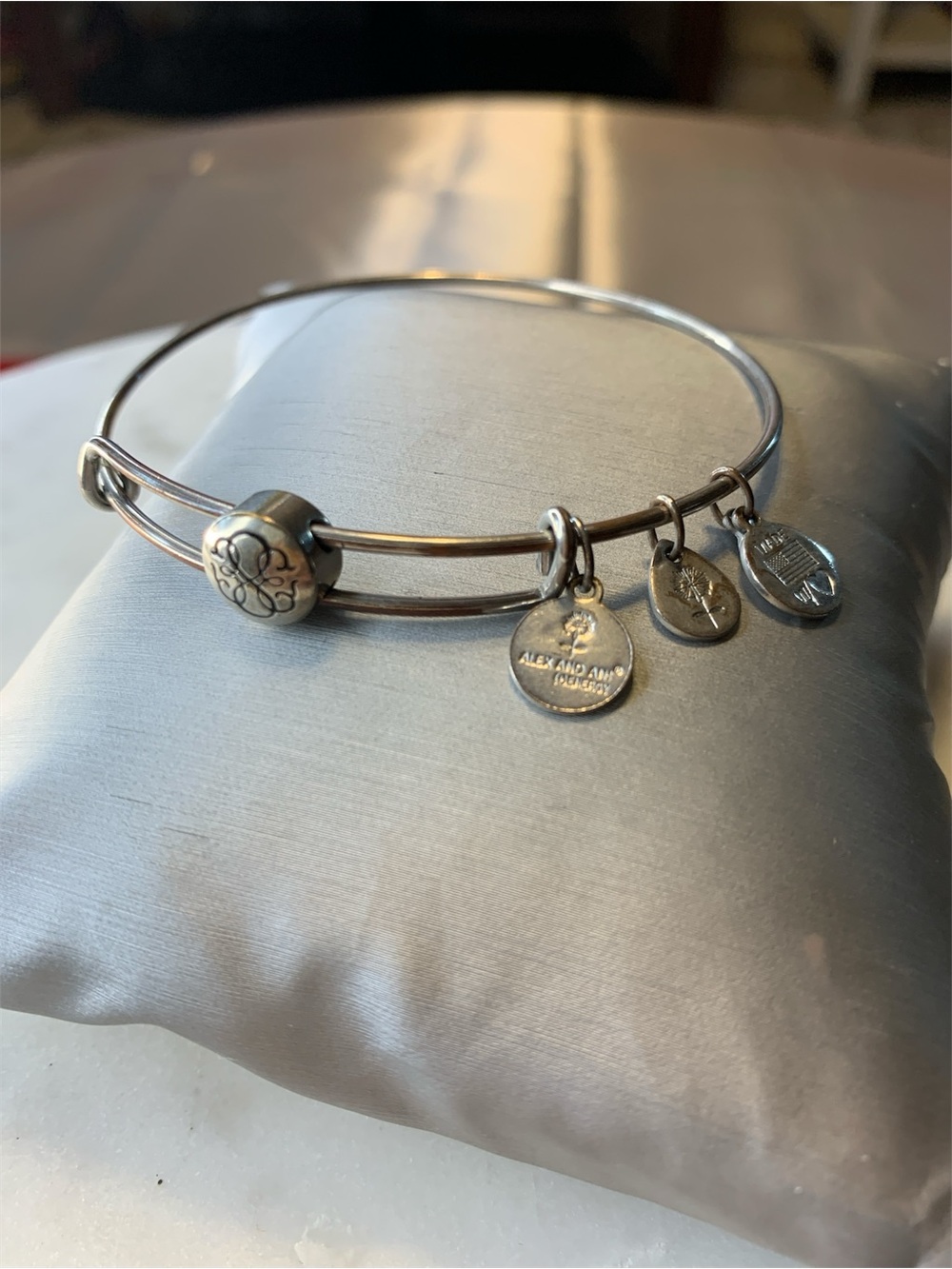 Alex and Ani Silver-Tone Expandable Charm Bangle with Signature Discs